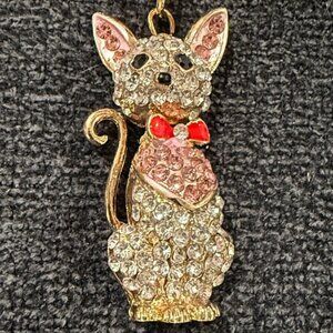 Elegant Cat Rhinestone Bling Keychain/Bag Charm (w/Gold Hardware)(NWT)